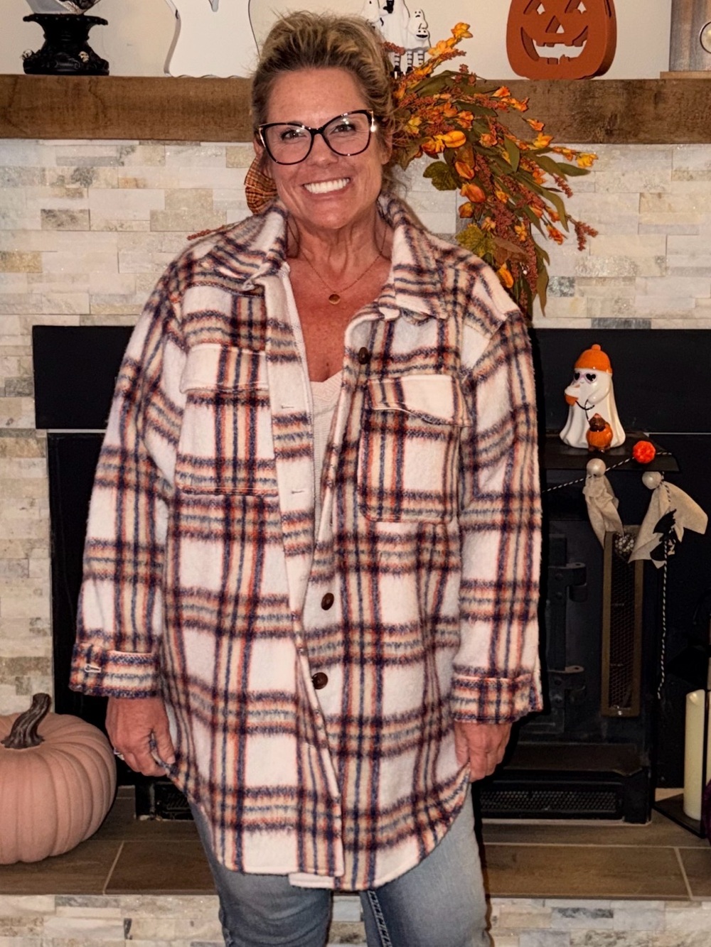 Women’s Plaid Button-Front Shirt Jacket Fall Boho Shacket NWOT